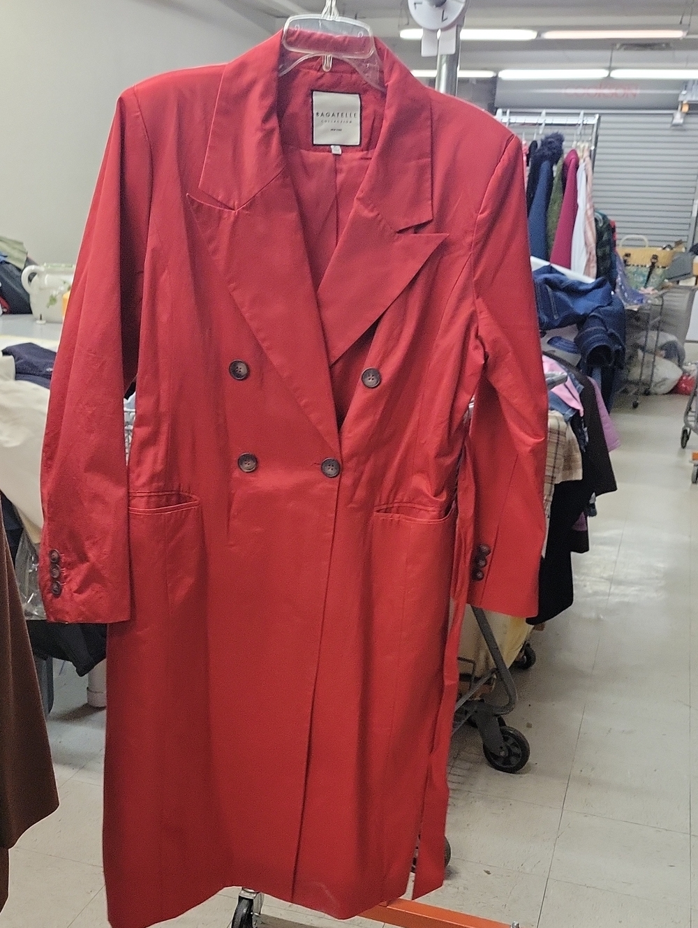 bagatelle Red Double-Breasted Trench Coat with Notched Lapels